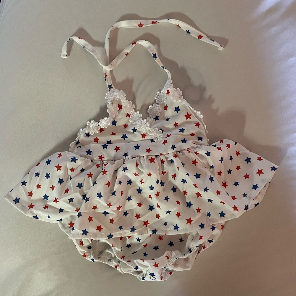 NWT Bailey’s Blossoms Red, White and Blue Star Romper - Sz 12-18 mos